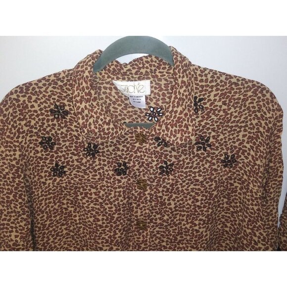 Cache blouse & shorts 2pc Size M/L Animal print elastic waist collar embroidery - Picture 4 of 15